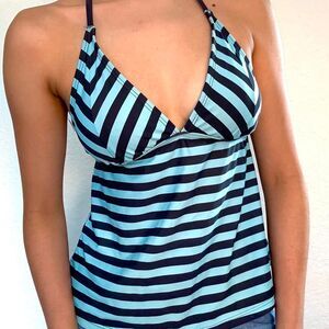 Mossimo blue and black striped swim tankini top